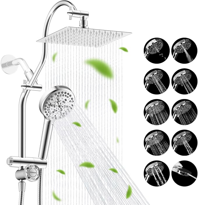 Hibbent cUPC Certified All Metal 8" Rainfall Showerhead Combo, High Pressure by Hibbent