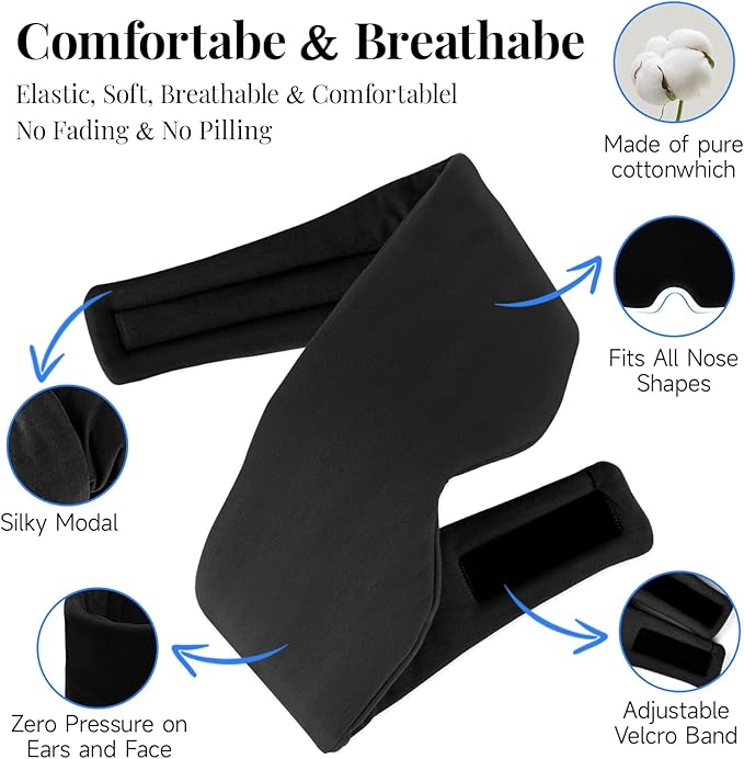 Cotton Sleep Eye Mask for Women Men, 100% Blocking Light Eye Mask Sleeping for - Image 3