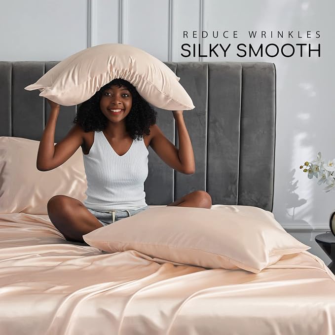 MR&HM Satin Bed Sheets, Full Size Sheets Set - Image 3