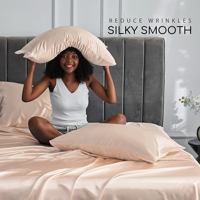MR&HM Satin Bed Sheets, California King Size Sheets Set - Image 3