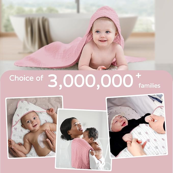 Yoofoss Hooded Baby Towels for Newborn 2 Pack 100% Muslin Organic Cotton Baby - Image 6