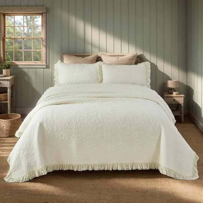 Brandream Luxury Cotton Quilt Set King Size Heirloom Quality Ruffled Edge - Image 9