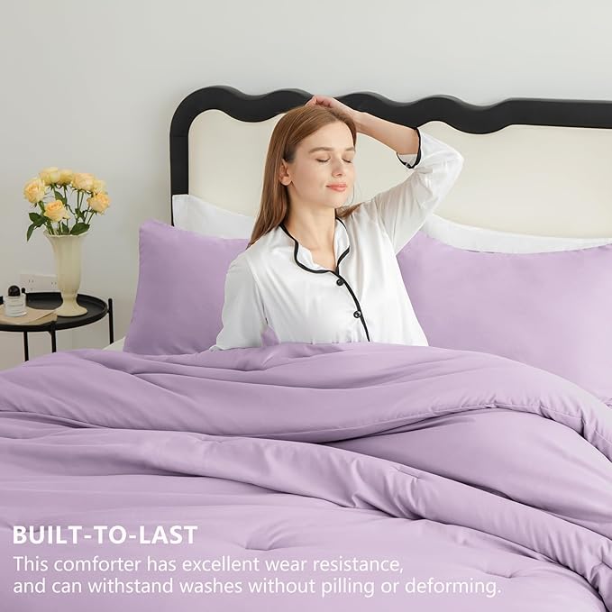 CozyLux Oversized King Comforter Set Lavender, 3 Pieces 120x98 Solid Breathable - Image 3