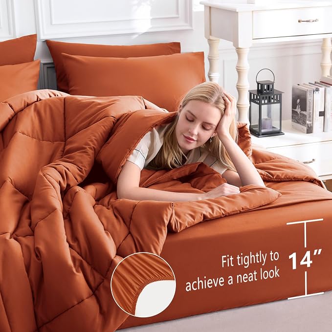 CozyLux Queen Comforter Set Terracotta, 7 Pieces Bed in a Bag, Burnt Orange - Image 5