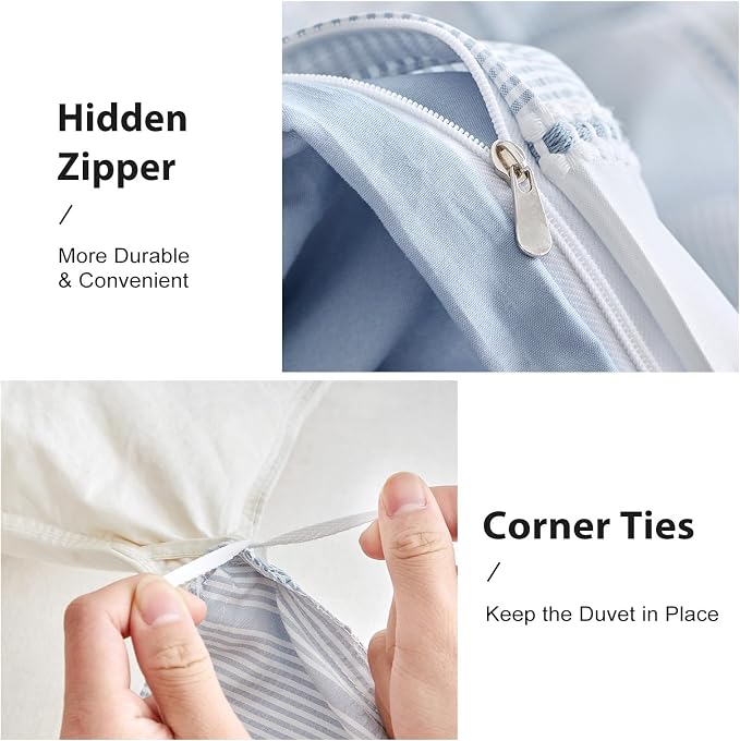 WARMDERN Blue Striped Weave Duvet Cover King Size, Microfiber Textured Bedding - Image 5