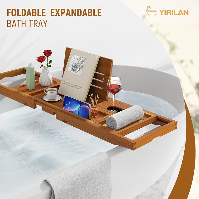Yirilan Teak Bathtub Tray for Tub, Bath Table Tray for Tub Wood, Bathtub Caddy - Image 7
