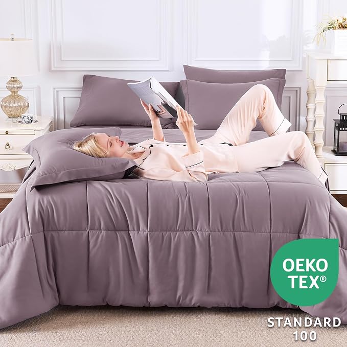 CozyLux Queen Comforter Set Dusty Purple, 7 Pieces Bed in a Bag Queen, All - Image 3