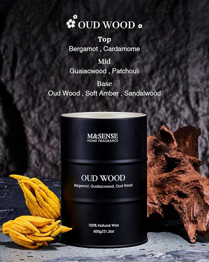 M&SENSE Oud Wood Large Scented Candles Natural Soy Wax, 21.2oz Long Lasting Up - Image 2