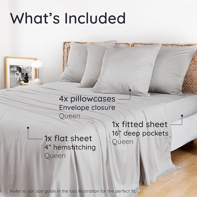Bambaw 100% Viscose Derived from Bamboo Queen Size 6 Piece Sheet Set - Image 2