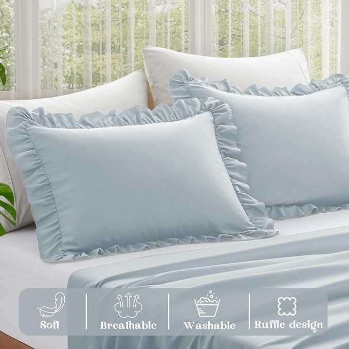 KKJIAF Ruffle Pillow Cases Standard Size Set of 2, Ruffled Pillow Covers - Image 4