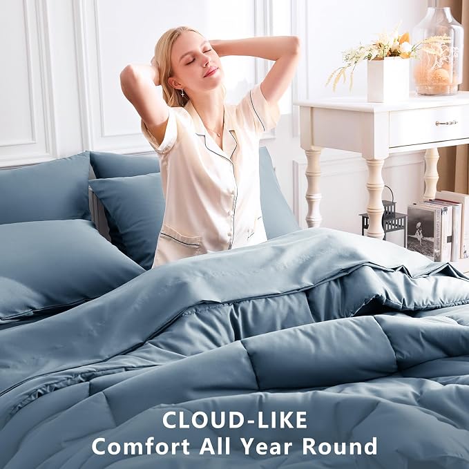 CozyLux Full Size Comforter Sets Mineral Blue, 7 Pieces Bed in a Bag, All - Image 4