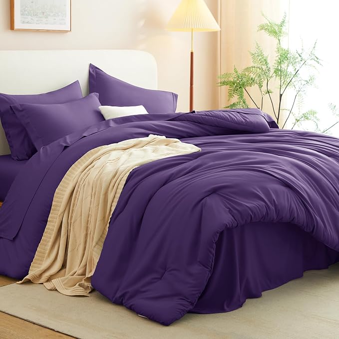 CozyLux Full Size Comforter Sets Purple, 7 Pieces Bed in a Bag Full Comforter - Image 7