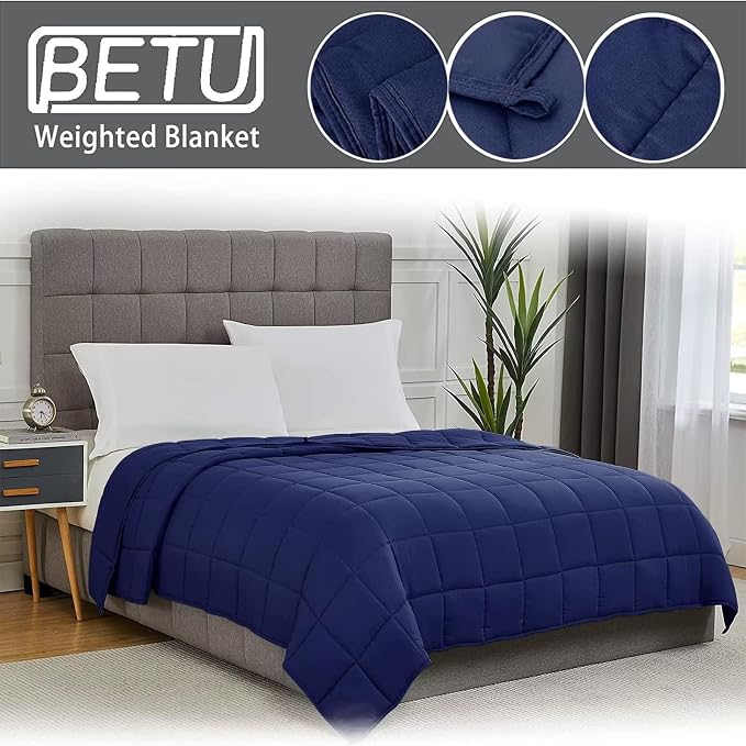 Navy Blue Weighted Blanket for Adults 20lbs, King Size Cooling Heavy Throw - Image 6