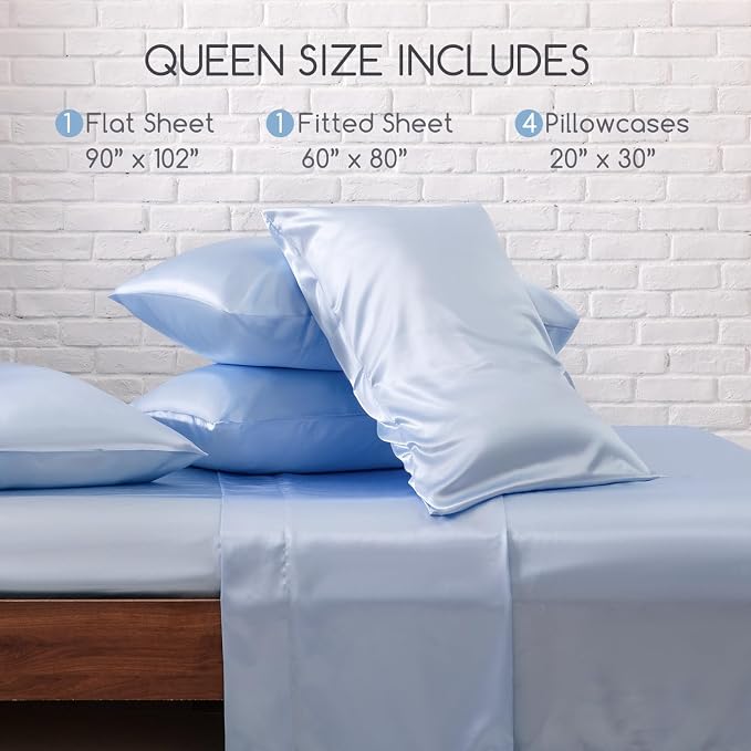 MR&HM Satin Bed Sheets, Queen Size Sheets Set - Image 2