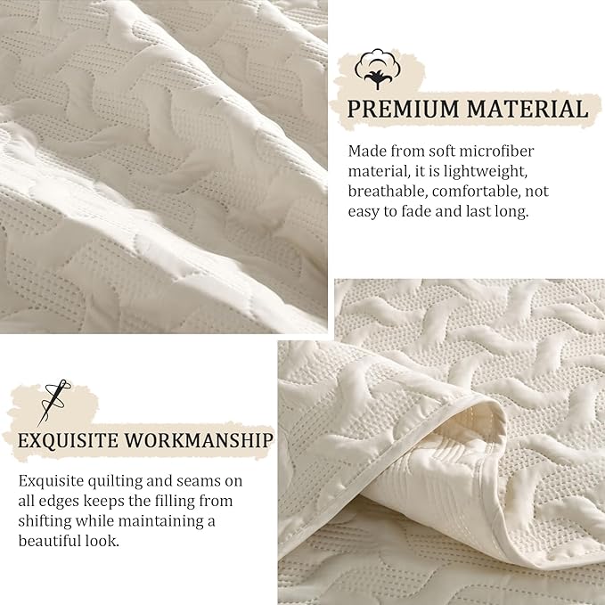 Yiran California King Size Beige Quilt Set Lightweight Oversized Bedspread - Image 6