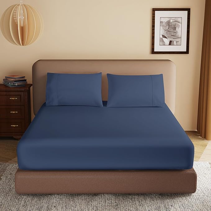 100% Egyptian Cotton Fitted Sheet CK Size, 600 Thread Count, Soft & Elastic by ZaizaiHome