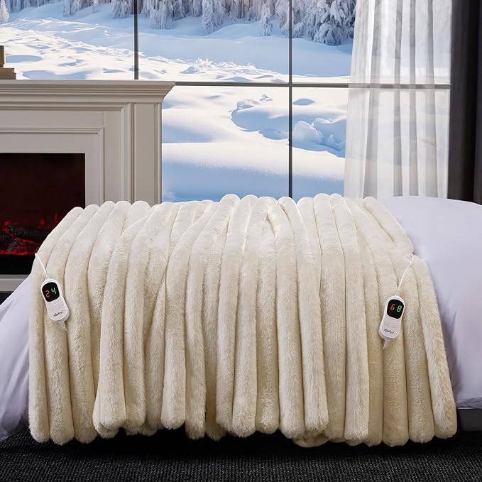 Heated Blanket King Size, Faux Fur Cozy Heating Blanket - Image 7