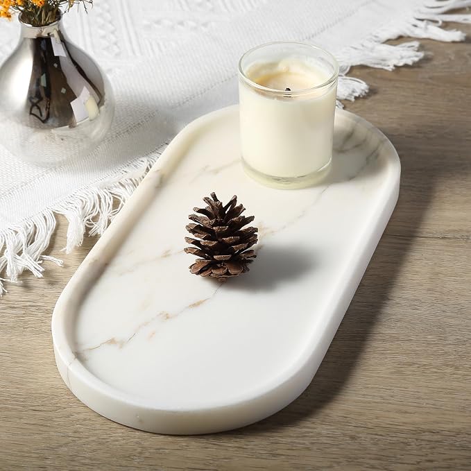 Koville White Marble Tray with Gold Pattern - Image 5