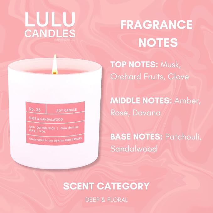 Lulu Candles | Rose & Sandalwood | Smells Floral & Woody | Luxury Scented Soy - Image 4