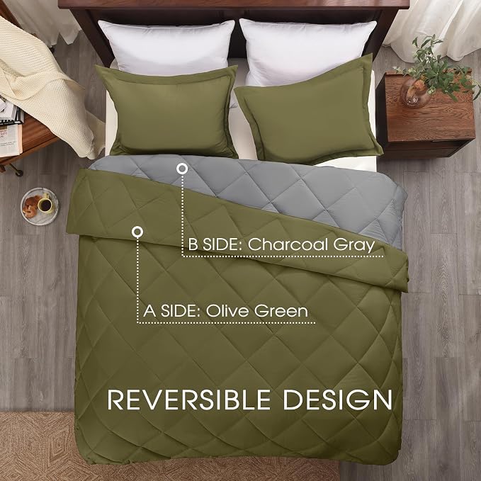 Basic Beyond California King Comforter Set, Olive Green/Charcoal Comforter Set - Image 3