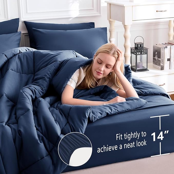 CozyLux Queen Comforter Set Navy Blue, 7 Pieces Bed in a Bag, All Season - Image 5
