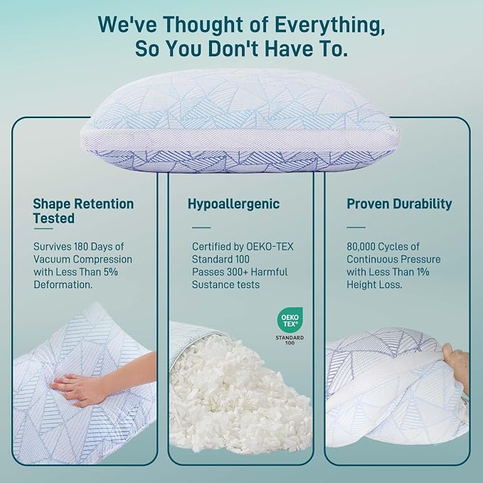 Cotelovo Shredded Memory Foam Cooling Soft Bamboo Viscose Pillows Adjustable - Image 7