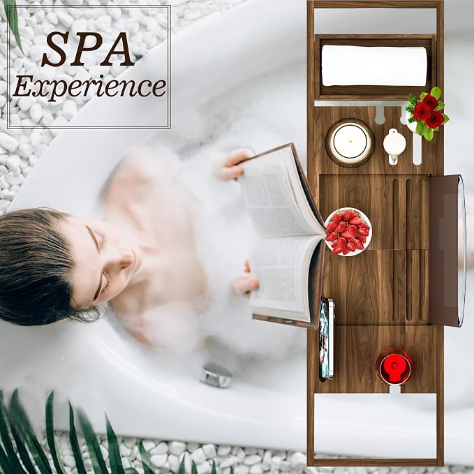 Premium Teak Bathtub Tray Caddy, Wooden Bath Caddy Trays - Image 4