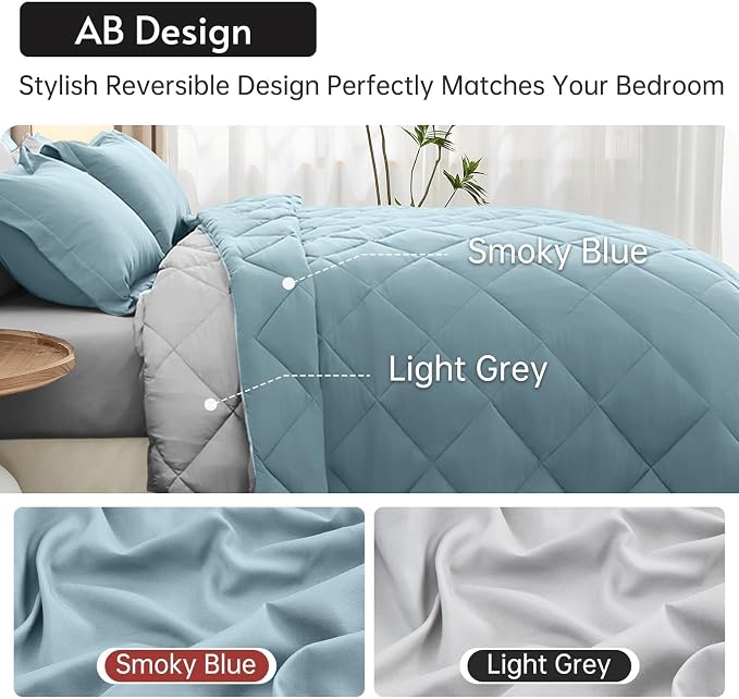 MUXHOMO 7 Pieces King Comforter Set, Reversible Bed in a Bag King Size - Image 3