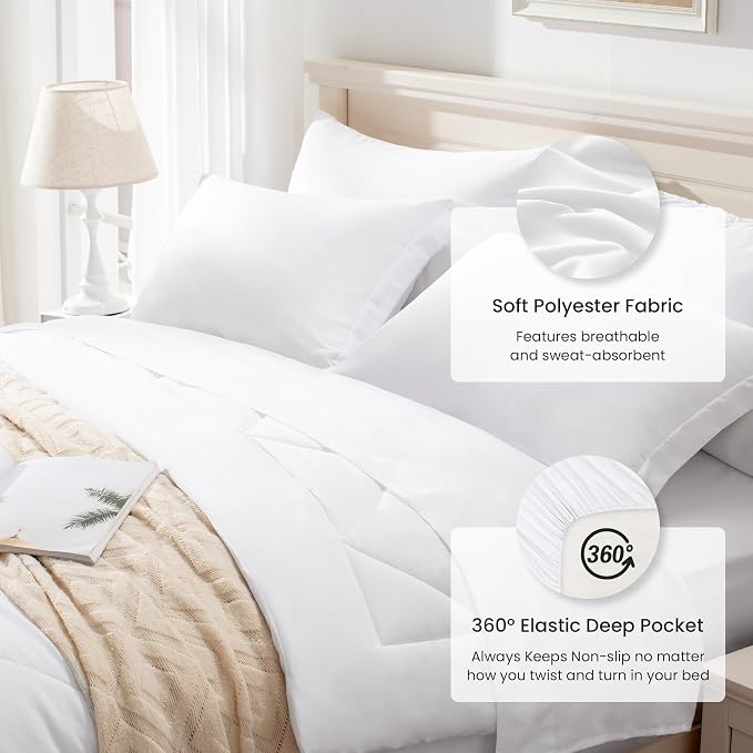 Love's cabin Queen Comforter Set White, 7 Pieces Queen Bed in a Bag, All Season - Image 4