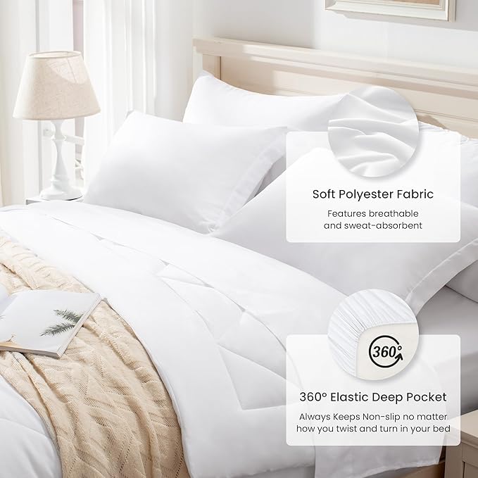 Love's cabin Twin Comforter Set White, 5 Pieces Twin Bed in a Bag, All Season - Image 4