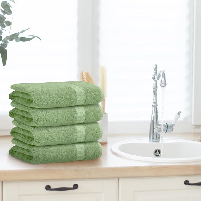 Avalon Towels Green Bath Towels Set of 4 pcs, 100% Cotton Towel Absorbent and - Image 5