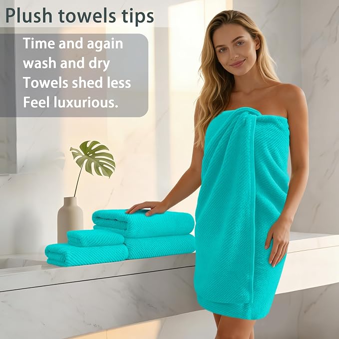 Turquoise Bath Towel with Hanging Loop - Image 3