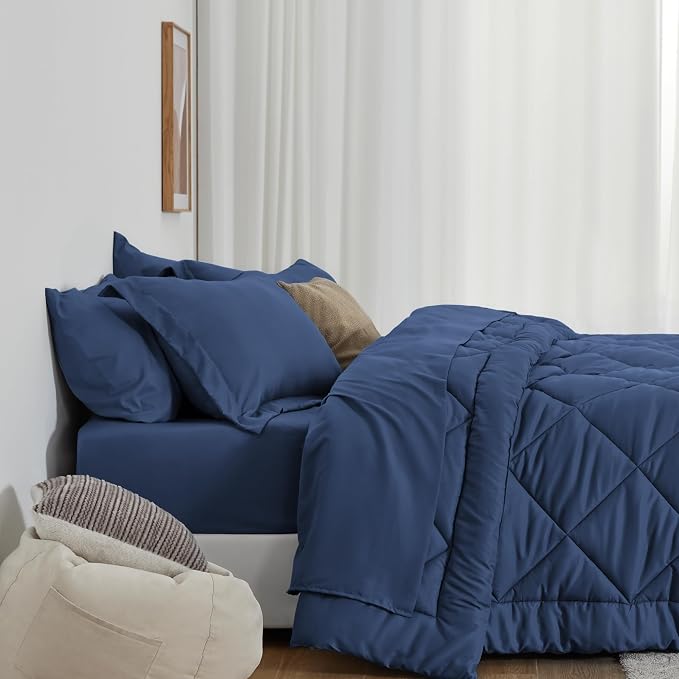 Love's cabin Twin Comforter Set Dark Blue, 5 Pieces Twin Bed in a Bag, All - Image 3