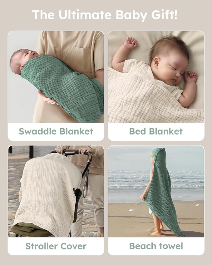 Yoofoss Hooded Baby Towels for Newborn 2 Pack 100% Muslin Organic Cotton Baby - Image 6