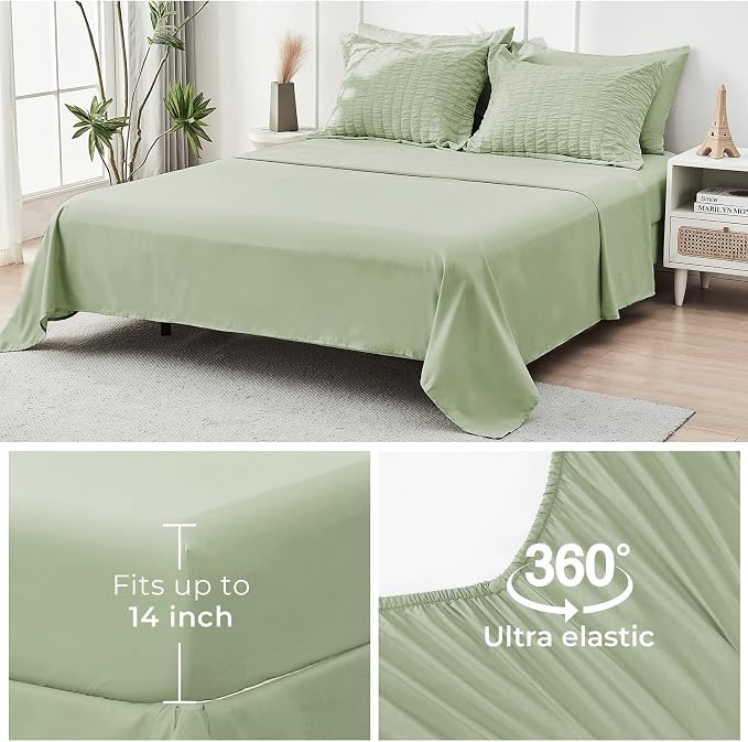HYMOKEGE Light Green Full Size Comforter Sets Seersucker 7 Pieces, All Season - Image 6