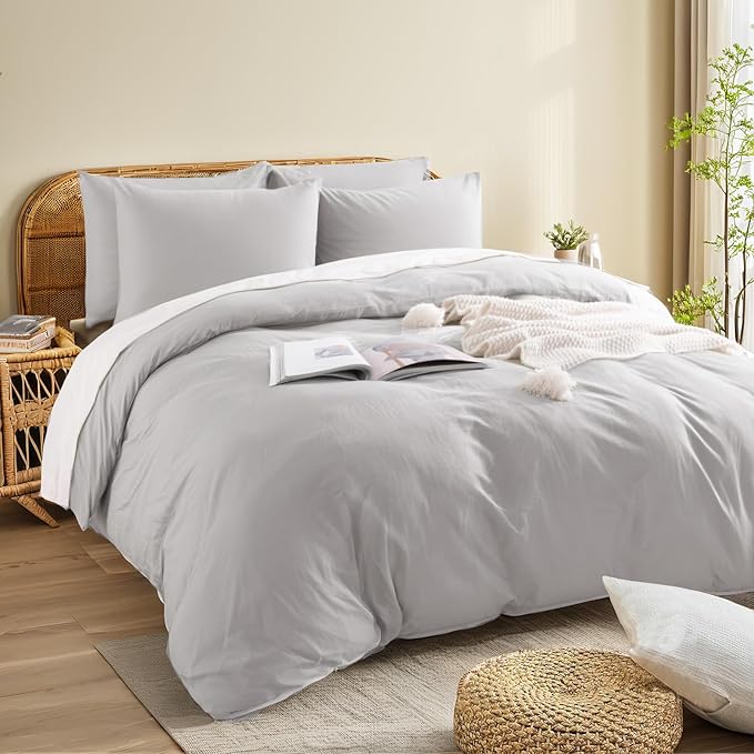 NEXHOME PRO Duvet Cover Set 100% Washed Cotton Full Size Linen Feel Textured - Image 4