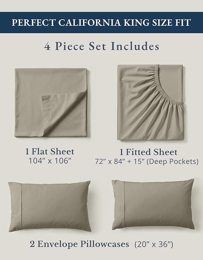 LANE LINEN 100% Organic Cotton California King Sheets Set, Fully Elasticized - Image 4