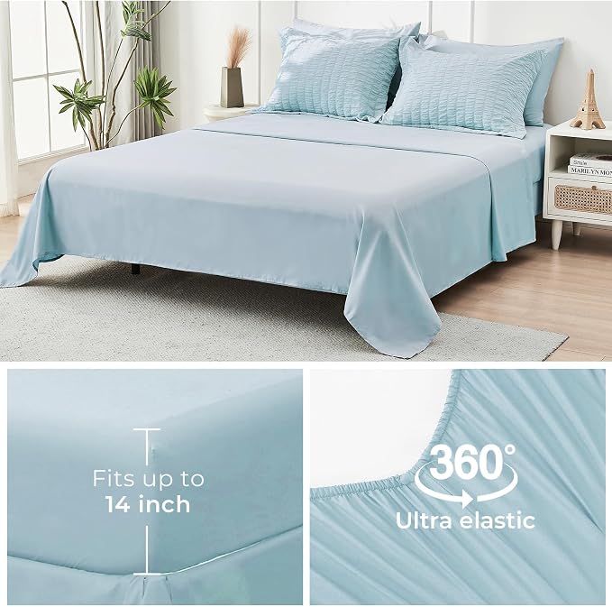 HYMOKEGE Lake Blue California King Comforter Set Seersucker 7 Pieces, All - Image 7