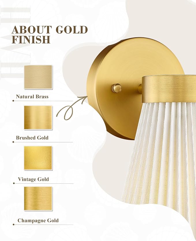 Set of 2 Wall Sconces, HWH Gold Bathroom Light Fixtures - Image 7