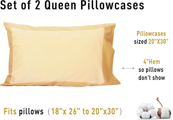 Sunflower Queen Pillowcases Set of 2, 100% Cotton Queen Pillow Cases 2 - Image 8