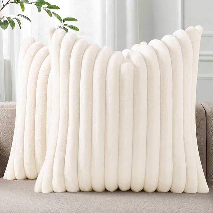 Pallene Faux Fur Plush Throw Pillow Covers 16x16 Set of 2, Luxury Soft Fluffy by PALLENE