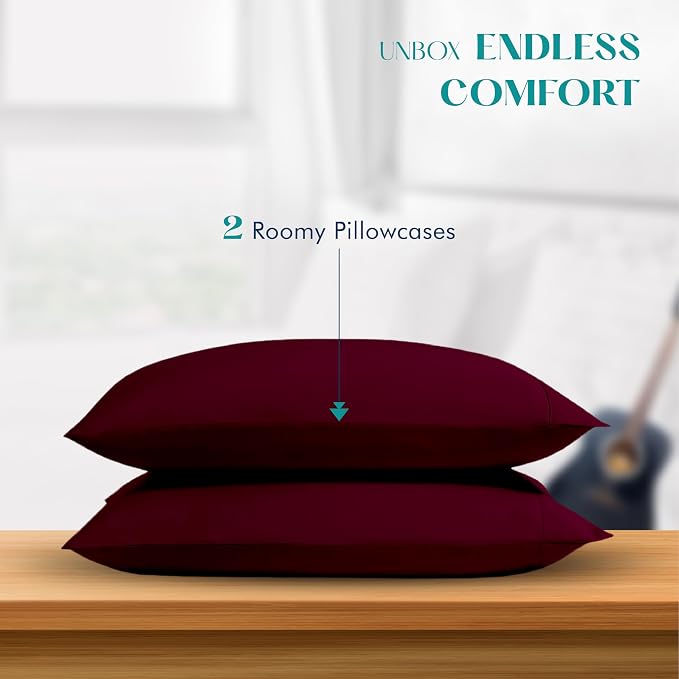 XOOX Linen 100% Egyptian Cotton King Pillow Cases Set of 2 - Image 3