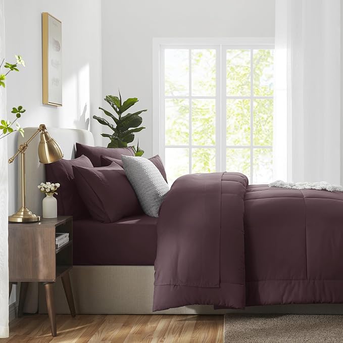 CozyLux Queen Comforter Set Cocoa Powder, 7 Pieces Bed in a Bag, All Season - Image 9