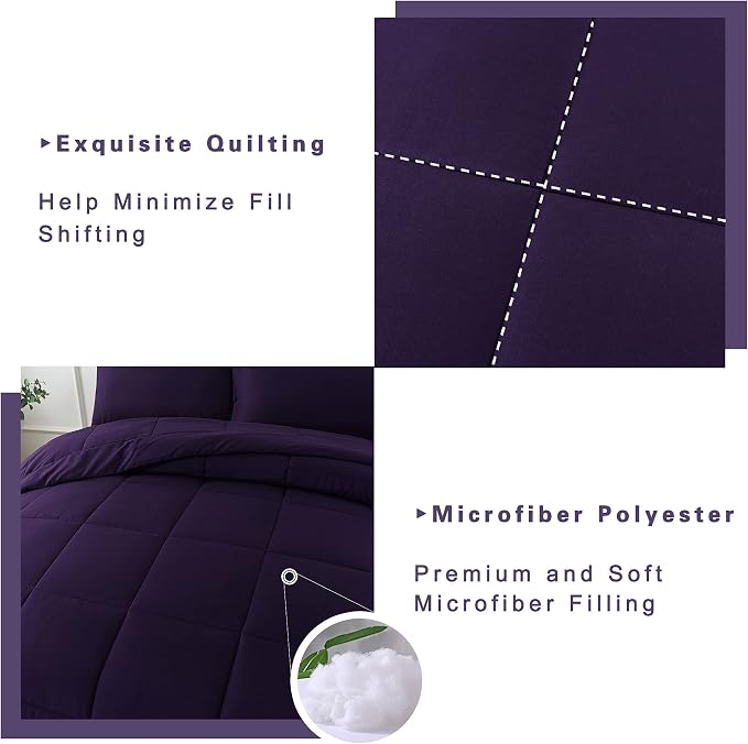 DOWNCOOL Full Size Purple Bedding Comforter Set - Image 4