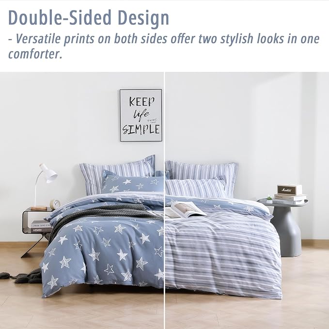 LEMIROE Blue Cotton Comforter King Size 3Pcs - Image 3