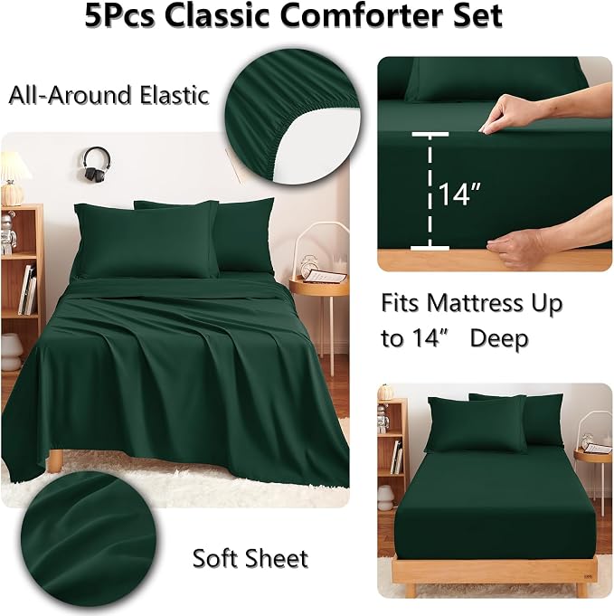 CozyLux Twin XL Comforter Set Emerald Green - Image 4