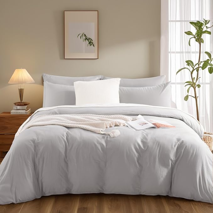 NEXHOME PRO Duvet Cover Set 100% Washed Cotton Full Size Linen Feel Textured - Image 3