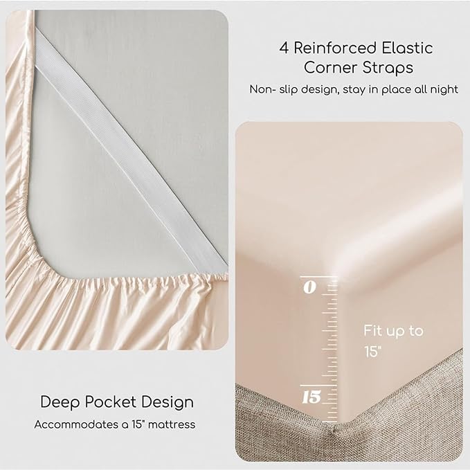 MR&HM Satin Bed Sheets, Full Size Sheets Set - Image 4
