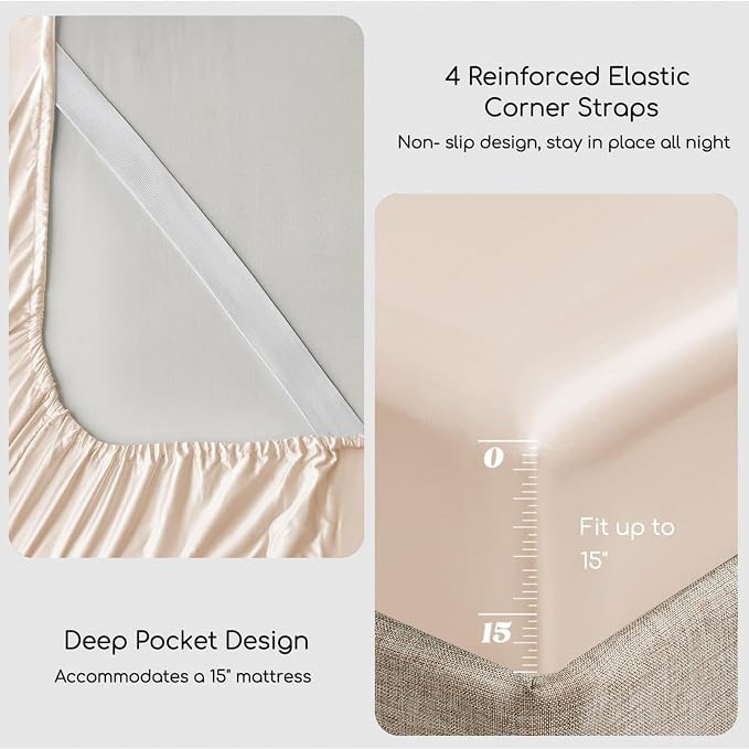 MR&HM Satin Bed Sheets, Twin Size Sheets Set - Image 4