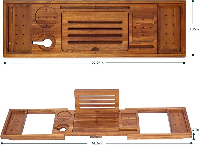 Premium Foldable Teak Bathtub Tray, Expandable Bath Tray - Image 3